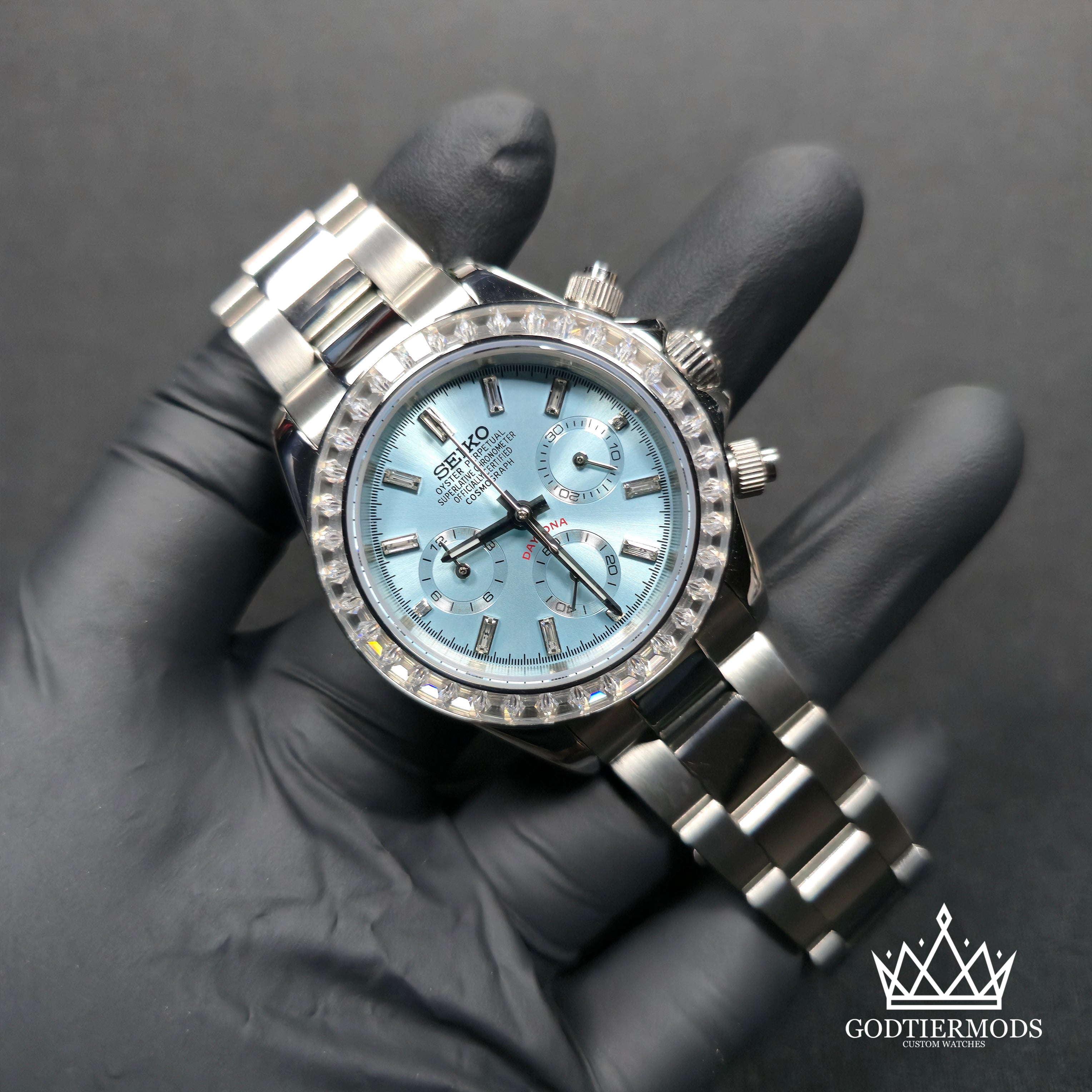 Daytona Ice Blue | Baguette Diamond Markers | Diamond Bezel - GodTierMods